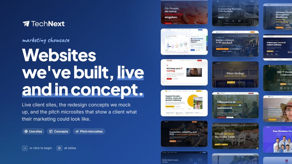 Marketing showcase cover: websites TechNext has built.